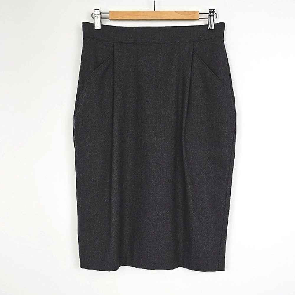 Bianca Women's Heathered Grey Wool Skirt Knee-Length Pleated Pencil Size 12